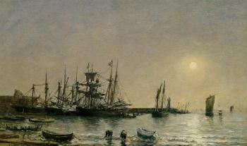 尤金 佈丹 Portrieux, Boats at Anchor in Port